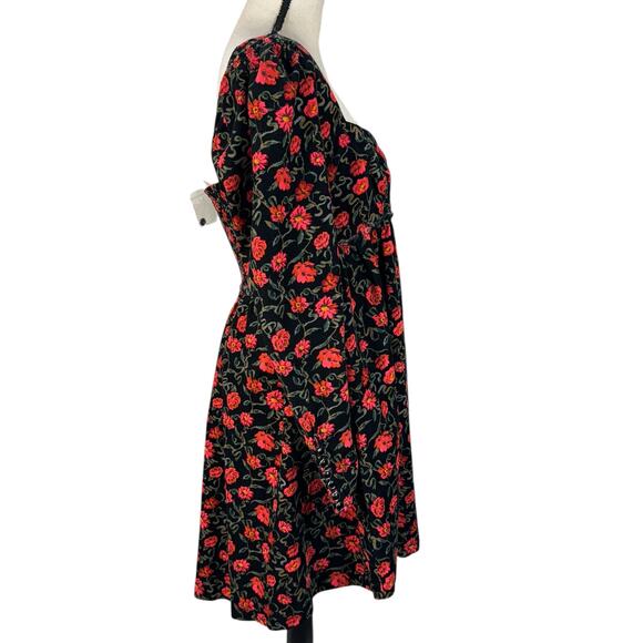 Free People Large Bessie Corduroy Mini Dress Floral Puff Sleeves Sweatheart Neck - Picture 7 of 14